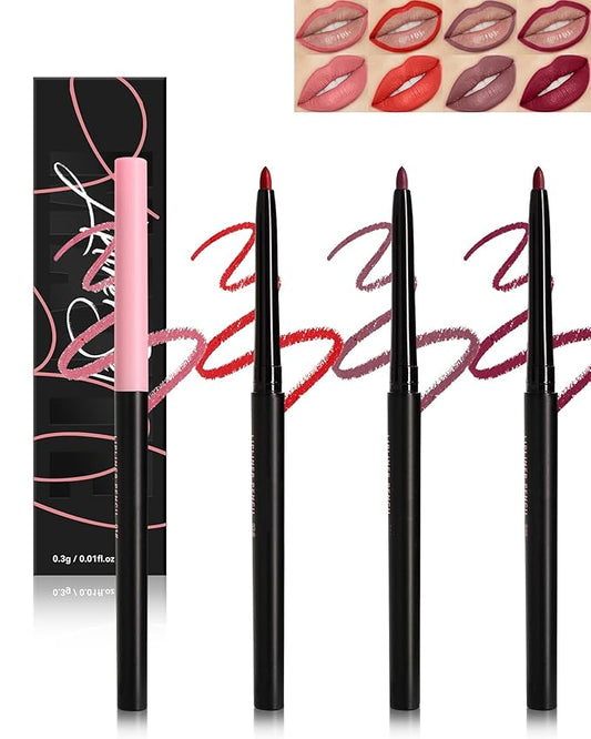 4 Color Retractable Creamy Long-Lasting Lip Liner Lipstick,High Pigmented Matte Red Nude Lip Gloss Lip Liner Pencil Set,Waterproof Velvet Lip Stick High Pigmented Lip Crayon Pen for Women Daily Makeup