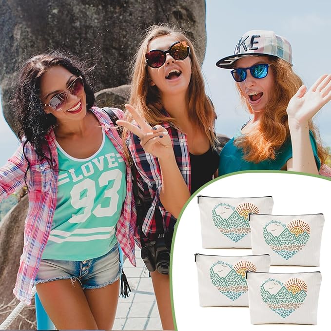 4pcs Camping Gifts for Women Makeup Bag, Travel Essential Cosmetic Bag Camping Essentials Birthday Gifts for Women Female Girls Sister BFF, Outdooor Enthusiasts Toiletry Bags