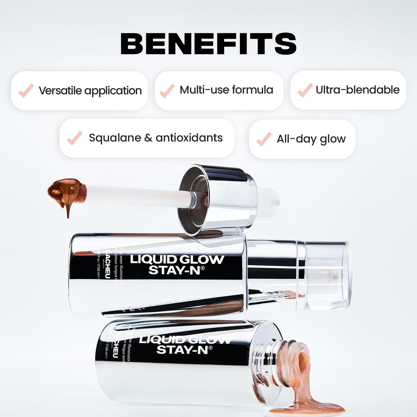 Sacheu Liquid Glow STAY-N Liquid Highlighter & Illuminator Makeup β 30ml Long Lasting Luminous Glow Lightweight Dewy Finish, Golden Hour