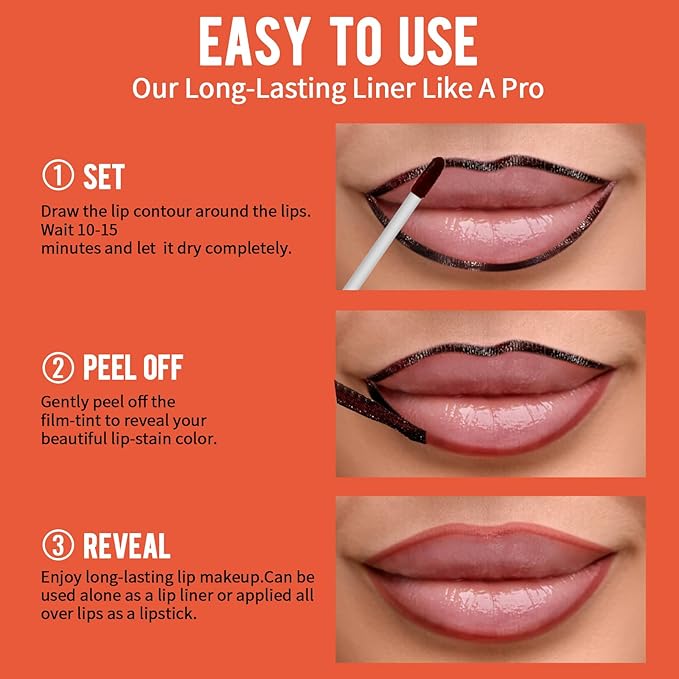 2pcs Lip Stain Peel Off - Lip Liner Stain Long Lasting Waterproof,2-in-1 Lip Liner with Tweezer Nude Matte,Non-Stick Cup,Highly PigmentedοΌNatural Finish,Stay On All Day,Perfect for Gift (Nude+Cocoa)