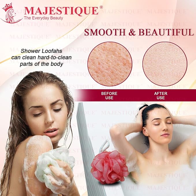 Majestique Bath Shower Loofah Sponge 50g Bath Mesh Pouf Shower Ball Body Scrubber Exfoliating Bath Sponge for Men, Women Unisex - Set of 4