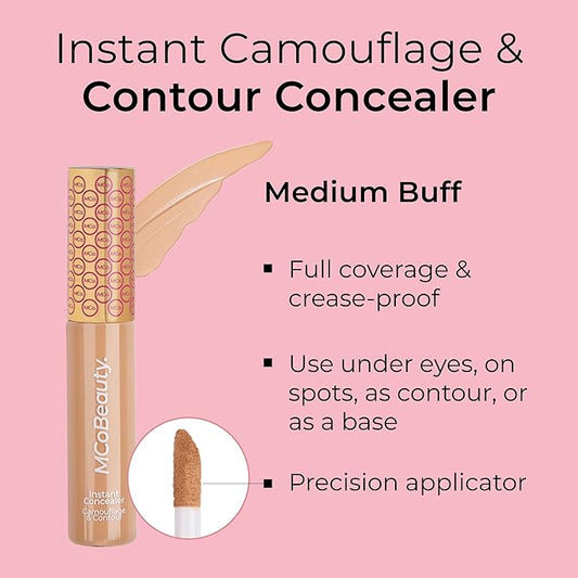 MCoBeauty Instant Concealer Camouflage & Contour, Medium Buff, Perfecting Contour with Flawless Coverage, Vegan, Cruelty Free Cosmetics