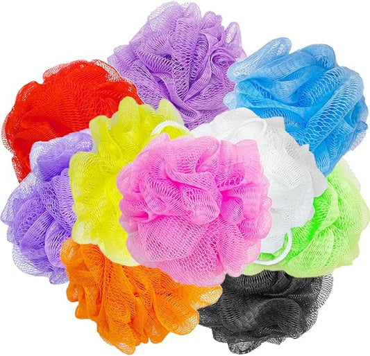 10 Pcs Bath Loofah Shower,Small Mesh Sponge Pouf Colorful Exfoliating Scrubber for Kids Women Men Body Wash,Random Color