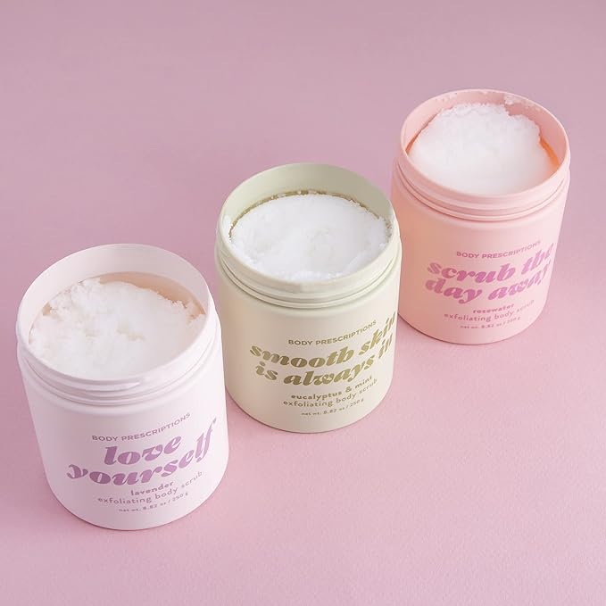 Body Prescriptions Exfoliating Body Scrub β Body Cleanser for Nourished, Ultra-Smooth Skin, Lavender, Rosewater, Eucalyptus & Mint