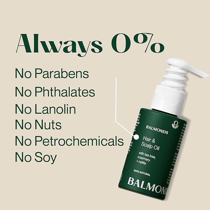 Balmonds Hair, Scalp & Beard Oil 1.7 Oz with Rosemary, Hemp & Tea Tree - Natural Conditioning Treatment for Dry, Itchy Scalps - Nourishes & Moisturizes