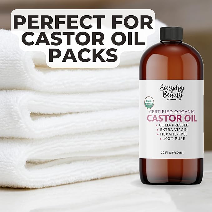 Organic Castor Oil - 100% Pure Certified USDA Organic, Cold Pressed & Hexane-Free, For Eyelashes, Eyebrows, Hair, Skin & Wellness Packs - 32 Fl Oz
