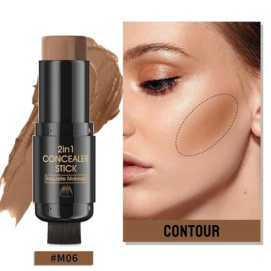 2 In 1 Cream Contour Stick Makeup with Built-In Brush, Makeup Concealer Stick for Women, Long Lasting, Waterproof, Matte (#06)