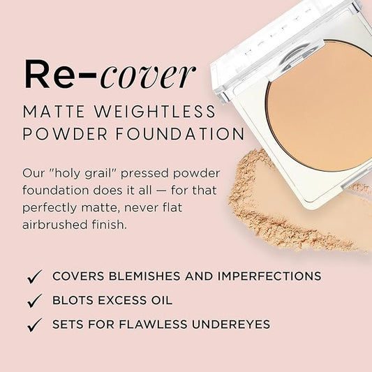 HALEYS Re-cover Pressed Powder Foundation Makeup (2.25) - Buildable Medium-to-Full Coverage, Oil Control & All-Day Comfortable Wear - Versatile Powder That Conceals Imperfections