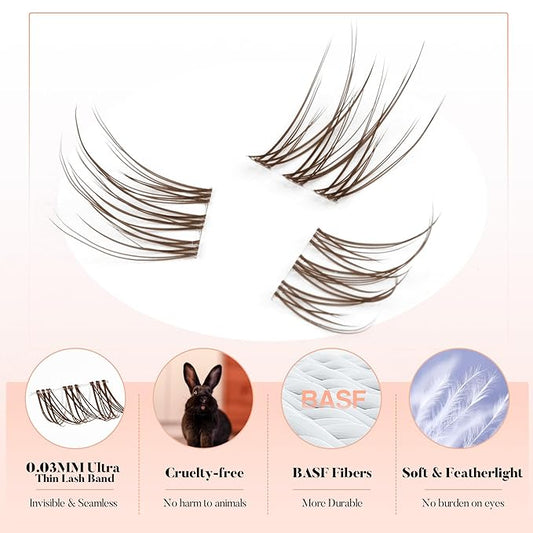 Mavphnee Brown Lash Clusters Natural Cluster Eyelash Extensions 10-12MM C-Curly Lash Extension Individuals 168 Pcs DIY Self Application Lash Extension Clusters for Beginners