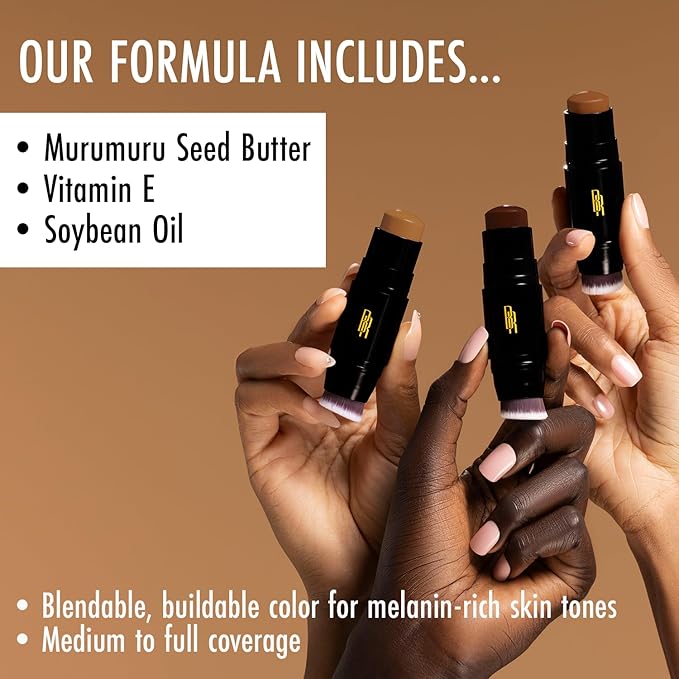 Black Radiance Color Perfect Foundation Stick with Soft Brush Applicator Duo β Buildable, Blendable Versatile Pigment-Rich Formula - Bronze Glow