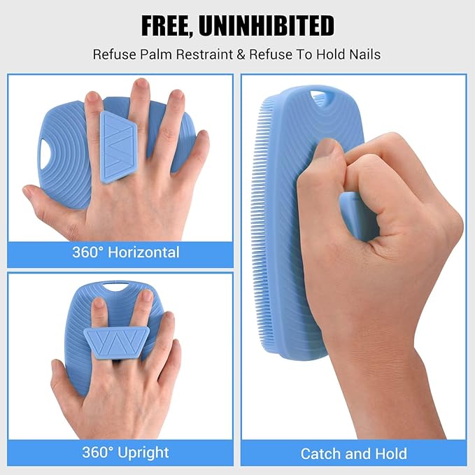 Silicone Body Scrubber - Zinc Infused-Highly Elastic Bristles Exfoliating Body Scrubber for Shower Body,Cellulite Reduction,Blood Circulation - Azure