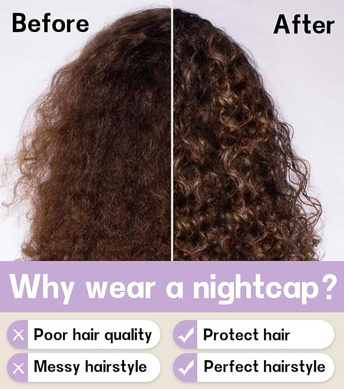 100% Mulberry Silk Bonnet for Sleeping for Curly Hair and Braids, Wrap with Adjustable Strap for Women and Men,Real Silk, Not SatinοΌ1Pc,Lavender)