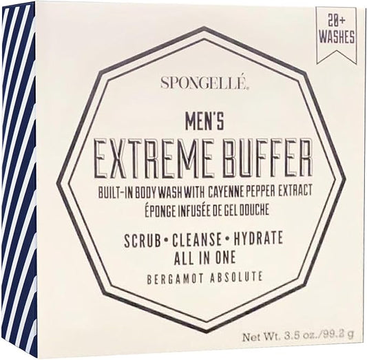 SPONGELLร Men's Extreme Buffer - Body Wash/Shower Gel Sponge - Bergamot Absolute White