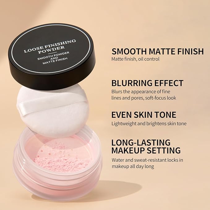 Erinde Blurring Setting Powder, Loose Face Powder with Finishing Powder Puff, Matte Finish, Lightweight, Long-Lasting, Soft Focus Natural Face Makeup for Uneven Skin Tone, Natural