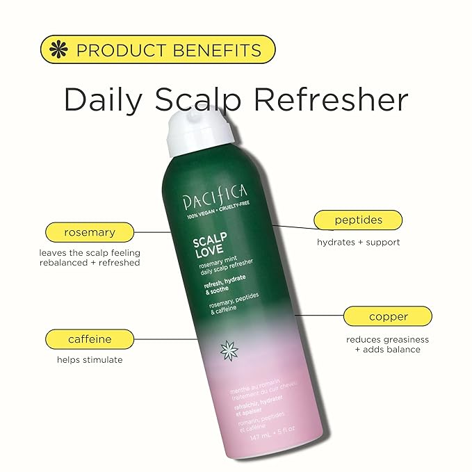 Pacifica Scalp Care Set β Rosemary Mint Daily Scalp Refresher, Detoxifying Serum & Clarifying Scalp Massager for Healthy, Hydrated Scalp, Vegan & Cruelty-Free