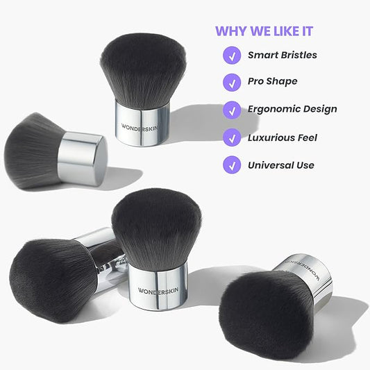 Wonderskin Kabuki Brush - Round Top Bronzer Brush for Face & Body - Ultra-Soft Bristles for Liquid, Pressed, Loose Foundation or Setting Powder Makeup