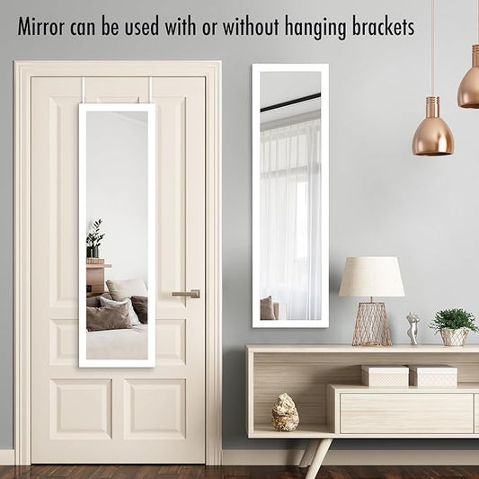 Americanflat 12x48 Over The Door Mirror - Hanging Full Length Mirrors with Engineered Wood - Modern Mirror for Bathroom, Bedroom, Living Room - Mirrors for Wall Display and Home Decor - White
