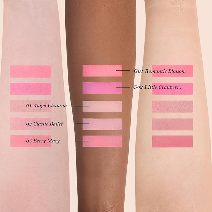 Flower Knows Strawberry Rococo Embossed Blush;Peach Matte Finish;Buildable & Blendable Powder Blush for cheeks,Natural Flush for All Skin Tones(01 Angel Chanson,5g)