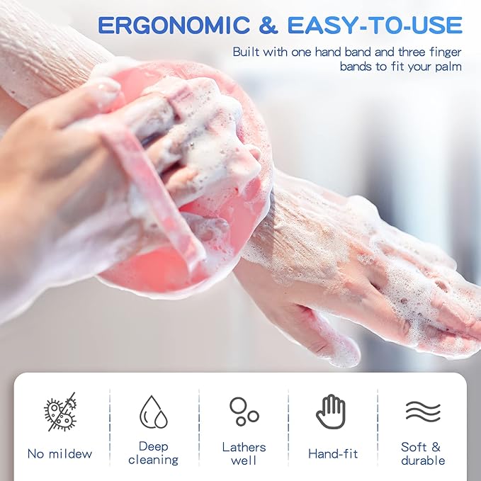 Manmihealth 4 Pack Soft Silicone Shower Brush, Super-Lathering and Deep-Cleaning Body & Face Scrubber, Gentle Exfoliating Bath Glove for All Skin Types, with Free Hooks (Black+Gray)*2