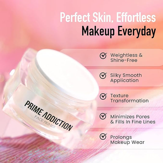 Frankie Rose Cosmetics Prime Addiction Face Primer β Perfect for Dry, Sensitive, Combination, Normal & Oily Skin β Moisturizing, Nourishing & Colorless Makeup Primer - 1.05 oz. (30 grams)