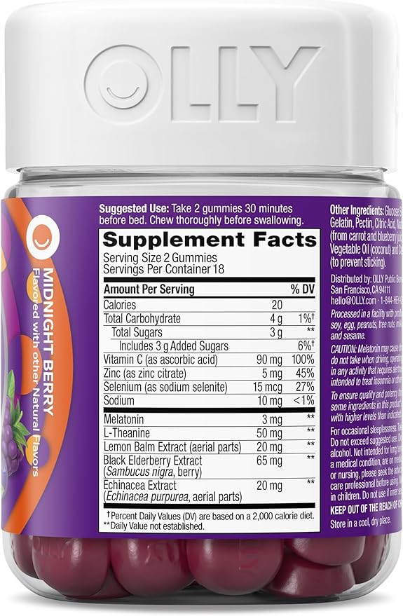 OLLY Sleep Immunity Melatonin Gummy, Vitamin C, Zinc, Echinacea, 3mg Melatonin, Immune and Sleep Support, Berry - 36