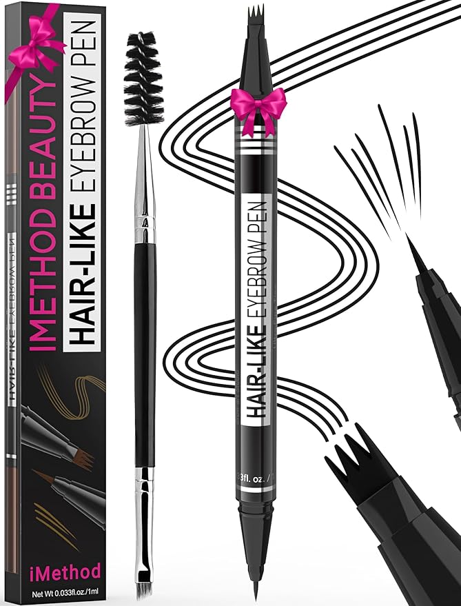iMethod Eyebrow Pen - Eyebrow Pencil Magical 2-in-1 Eye Brow Pencils for Women with 4-Fork-Tip & Precise Brush-Tip Create Natural Hair-Like Brows, Last All-Day, Microblading Eyebrow Pen, Black