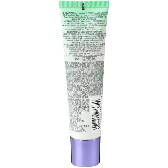 L'OrΓ©al Paris Makeup Magic Skin Beautifier BB Cream Tinted Moisturizer, Anti-Redness, 1 fl oz, 2 Count