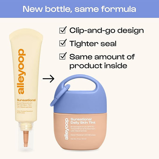 Alleyoop Sunsational Tinted Moisturizer SPF 50 for Face Broad Spectrum β 100% Mineral Face Sunscreen with Jojoba, Hydrating & Soothing Tinted Sunscreen, Vegan & Cruelty-Free (Halo)