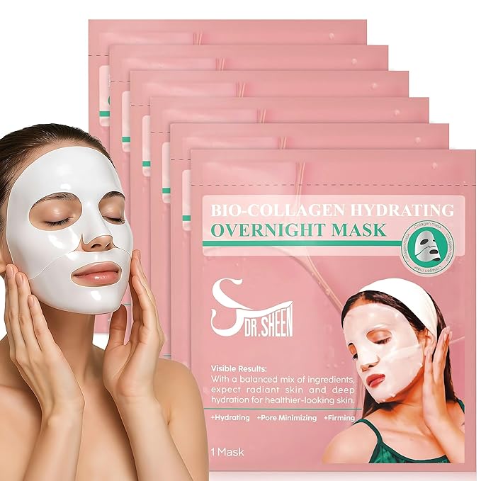 Bio Collagen Face Mask Overnight, 6 Pack β Hydrogel Korean Face Masks, Hydrating Collagen Mask for All Skin Types, Anti-Aging Face Masks Skincare, Deep Moisturizing, Improves Elasticity & Radiance