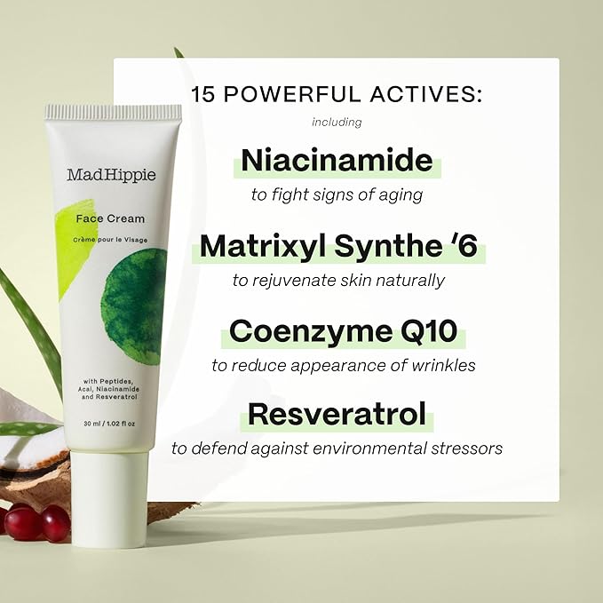 Mad Hippie Face Cream β Age-Defying Face Moisturizer & Skin Tightening Cream with Niacinamide, Advanced Peptides & Argan Oil 1.02 Oz