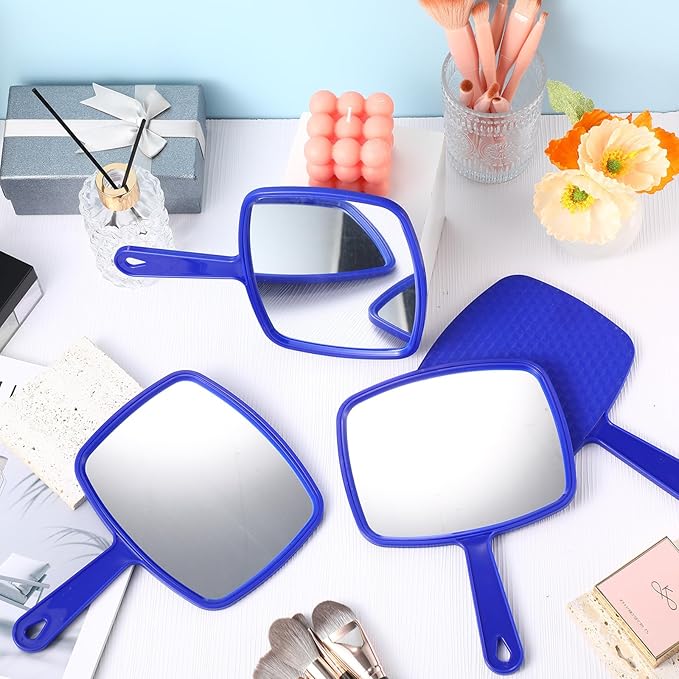 Geetery 12 Pcs Hand Mirror Handheld Makeup Mirrors with Handle Wall Mount for Cosmetic Bathroom Home Barber Salon Travel Portable Beauty School Gift for Women Student 6.69 x 9.45 Inch(Blue)