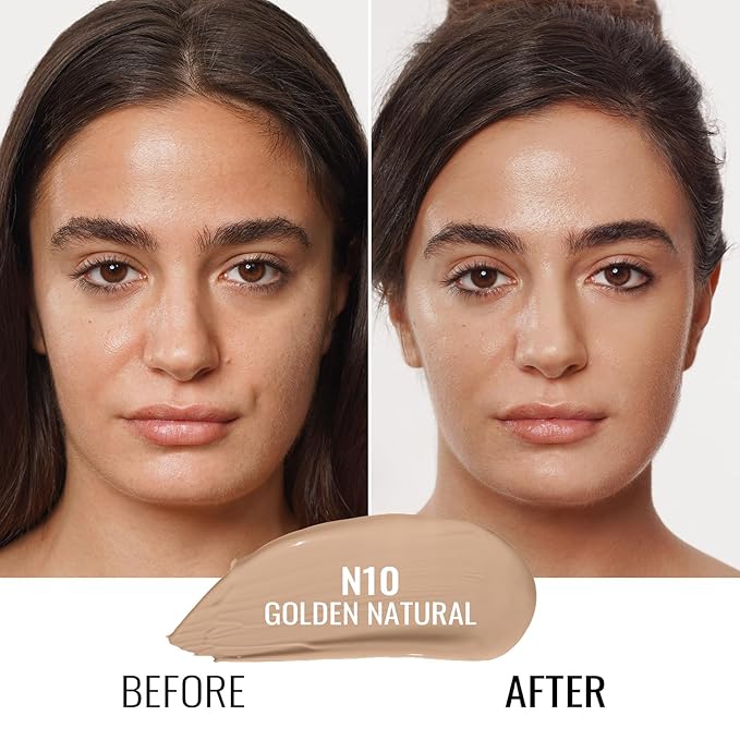 Oulac Foundation Make Up, Skincare Infused With Aloe Leaf And Vitamin E, Medium to High Coverage Liquid Foundation, Foundation Vegan 30ml, ShadeοΌGolden Natural 10