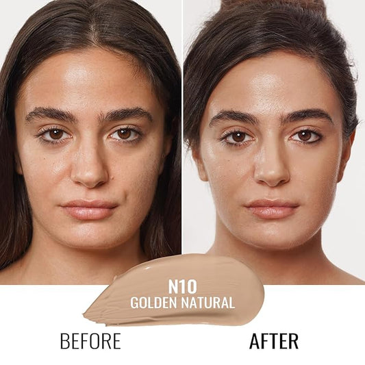 Oulac Foundation Make Up, Skincare Infused With Aloe Leaf And Vitamin E, Medium to High Coverage Liquid Foundation, Foundation Vegan 30ml, ShadeοΌGolden Natural 10