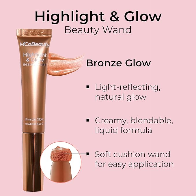 MCoBeauty Highlight & Glow Beauty Wand, Bronze Glow, Luminous Highlight for Radiance Skin, Vegan, Cruelty Free Cosmetics