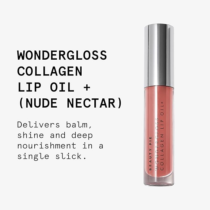 Beauty Pie Wondergloss Collagen Lip Oil + (Nude Nectar) β Hydrating, Plumping, Non-Sticky Gloss with Collagen AC Micro-Vectors & Cherry Oils