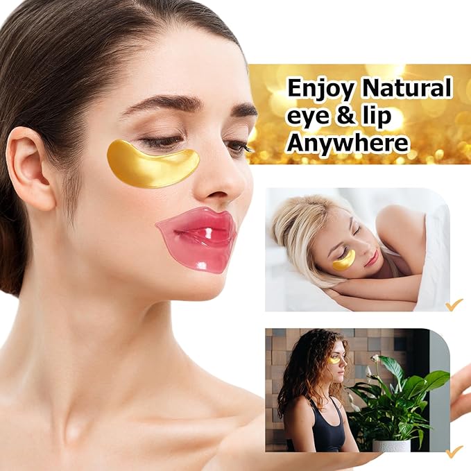 30 Pairs Lip Masks & Eye Masks,Gold Under Eye Patches for Puffy Eyes,Peach Red Lip Masks Skincare,Effectively Moisturizing the Lip & Eye Skin,Anti-Aging,Reducing Fine Lines,Nourishing for Face Care