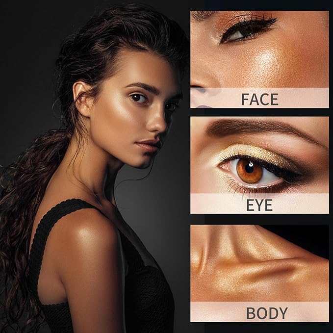 8 Colors Highlighter Makeup Palette,Shimmer Glitter Multichrome Highlight Powder luminizers,All Sparkling Shades Can Be layered or Worn Individually to Enhance & Brighten Your Face Features