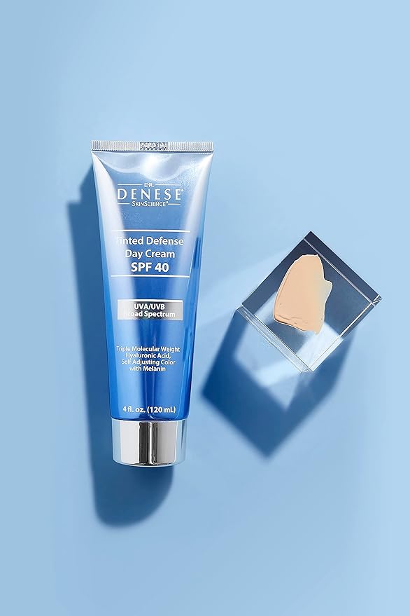 Dr. Denese SPF 40 Defense Day Cream 4 oz β Natural Tinted Moisturizer & Daily Sunscreen for Radiant Hydrated Skin β BB Cream with Antioxidants for Smooth Even Tone β Universal Shade for All Skin Types