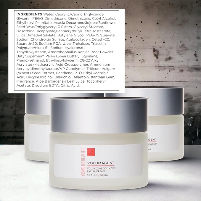Consult Beaute VOLUMAGEN Volumizing Collagen Facial Cream with Hyaluronic Acid, Anti-Aging, Skin Plumping Moisturizer, Hydrates & Boost Elasticity, For Face, Neck and DΓ©colletΓ© 1.7 oz