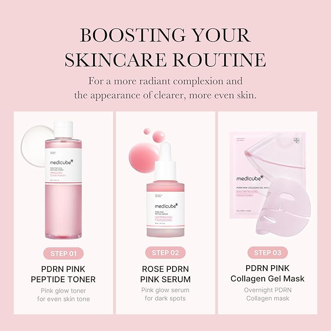 medicube Salmon DNA PDRN Pink Trio Set: Salmon DNA PDRN Pink Peptide Serum and Salmon DNA PDRN Pink CICA Soothing Toner and Salmon DNA PDRN pink collagen jelly gel mask (4ea)