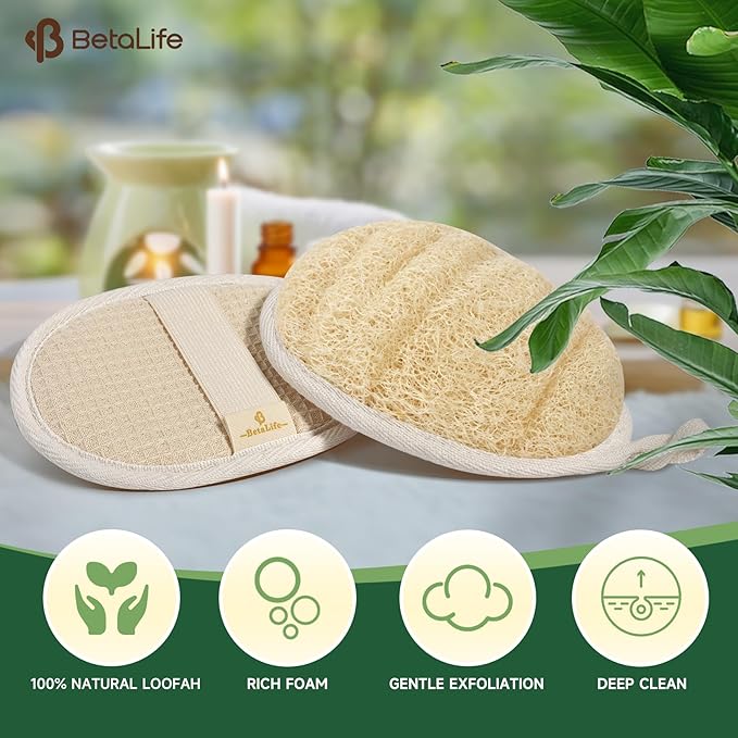 Natural Loofah Sponge Exfoliating Body Scrubber 2 Count (1 Pack), Made with Natural and Eco-Friendly Luffa for Women and Men