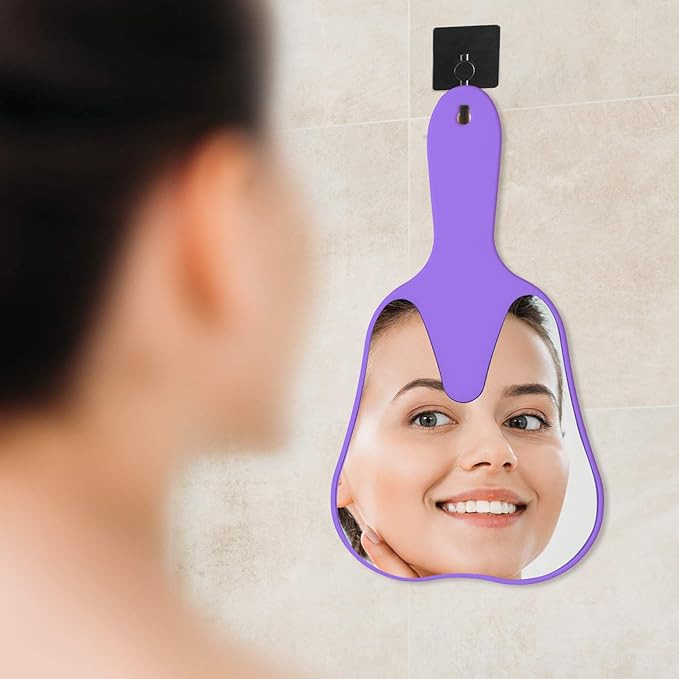 Annhua Tooth Shaped Mirror Hand Held Face Mirror Cute, Handheld Mirrors with Handle Purple Small Makeup Shower Mirror, Used for Salon|Barber|Dentist Clinic|Hairdressing