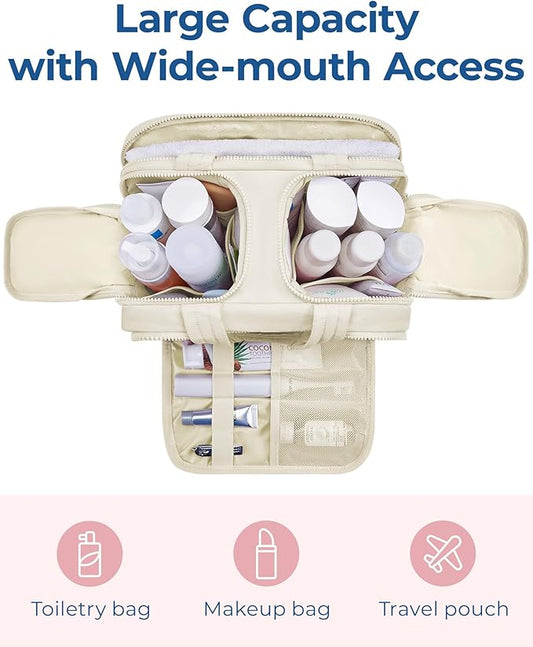 BAGSMART Travel Toiletry Bag, Lightweight Large Wide-open Travel Bag for Women, Puffy Cosmetic Makeup Bag Organizer with Handle for Accessories,Essentials, Toiletries, Green