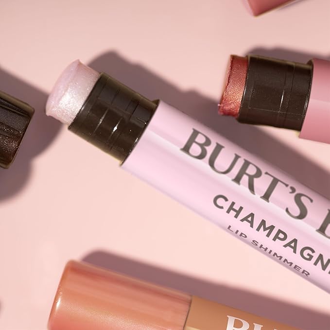 Burt's Bees Shimmer Lip Tint Set, Tinted Lip Balm Stick, Moisturizing for All Day Hydration with Natural Origin Glowy Pigmented Finish & Buildable Color, Champagne (4-Pack)