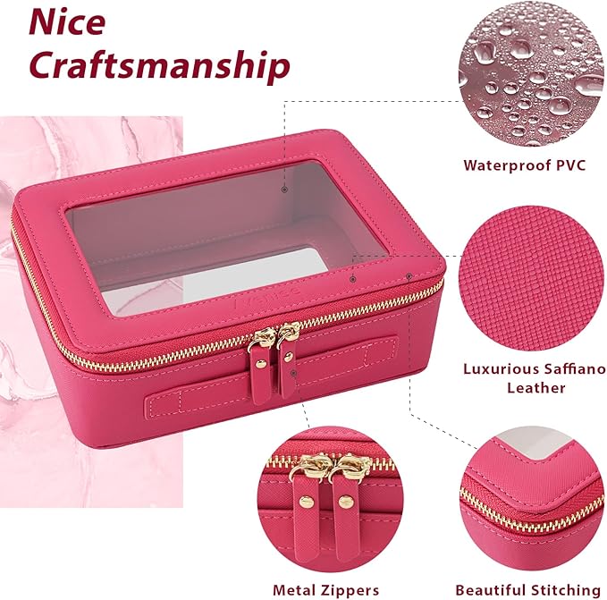 Aveniee Large Clear Makeup Bag Cosmetic bags, Travel Toiletry Bag for Women, Clear Make up Bag Case, Chic Makeup Pouch with Transparent Vinyl Windows & Gold Zippers(Hotpink)