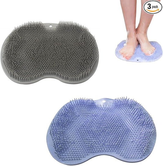 YVPSI Shower Foot & Back Scrubber, Wall Mounted Massage Pad, Silicone Bath Massage Cushion Brush with Suction Cups for Body Scrubber Improve Foot Circulation & Soothes Tired Feet (Blue+Grey)