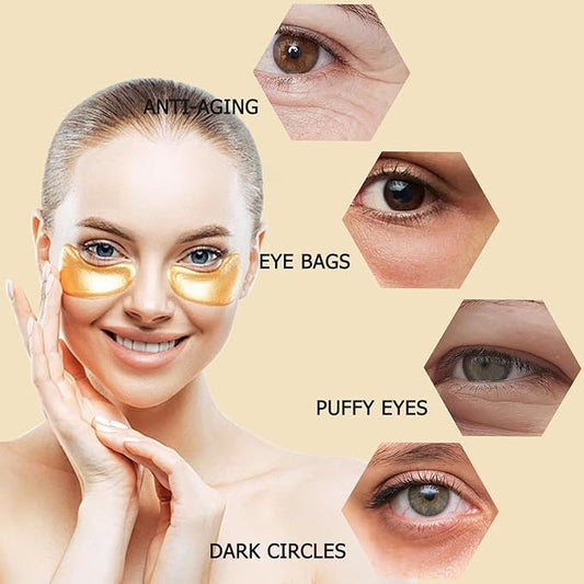 24k Golden Glow Under Eye Patches (30 Pairs Eye Gels), Collagen Eye Masks for Dark Circles and Puffiness, Bags, Relieves Pressure and Reduces Wrinkles, Refreshes Your Skin, Beauty & Personal Care