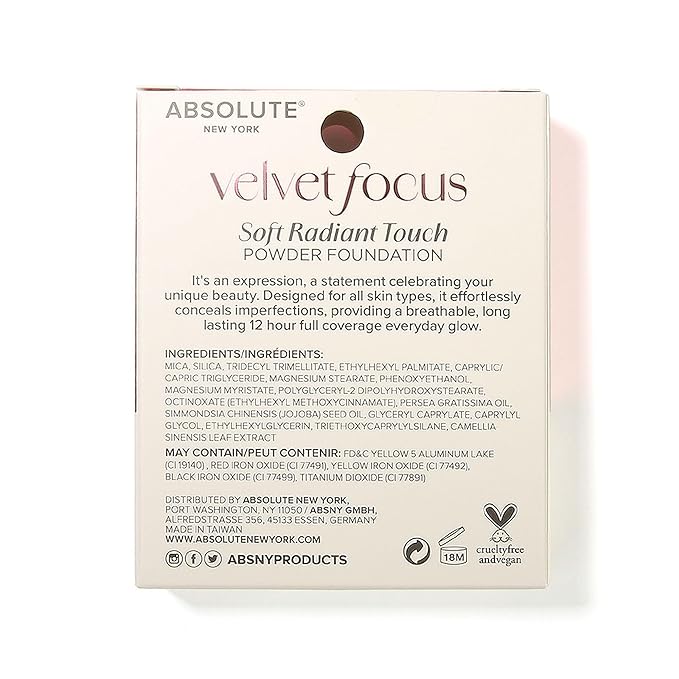 Absolute New York MFVF01 Fair Light Neutral Velvet Focus Powder Foundation | Talc-Free, 12H Long-Lasting, Lightweight