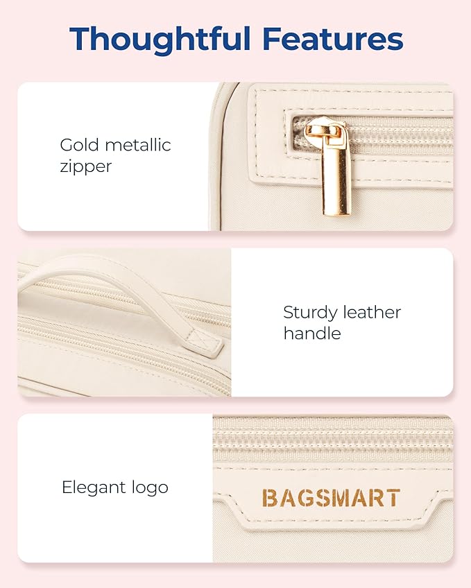 BAGSMART Travel Makeup Bag, Make Up Bag with Multiple Compartments for Organizer, Durable & Compact Cosmetic Organizer for Women for Travel Accessories (Green)