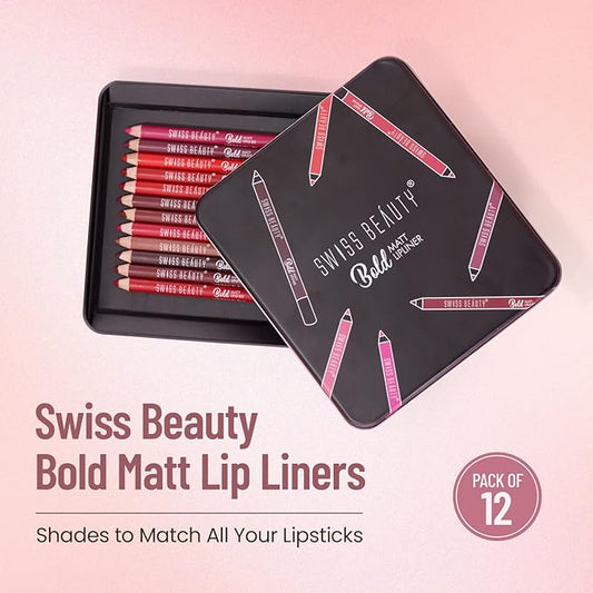 adceftp ty Bold Matte Lipliner Pencil Set | Long Stay | Smudge Free | Waterproof | Creamy Lip Liner Pencil| Multi Color, (1.6g x12) Pack Of 12